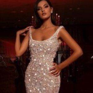 SEQUIN SPARKLE GOLD BLING BLING SHEATH COLUMN PARTY DRESS